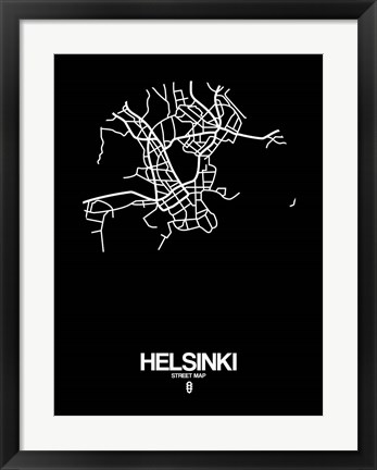 Framed Helsinki Street Map Black Print