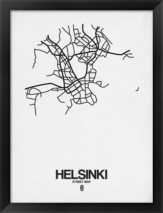 Framed Helsinki Street Map White Print