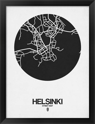 Framed Helsinki Street Map Black on White Print