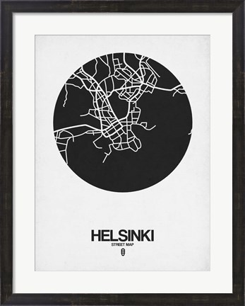 Framed Helsinki Street Map Black on White Print