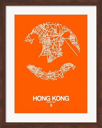 Framed Hong Kong Street Map Orange Print