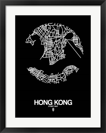 Framed Hong Kong Street Map Black Print