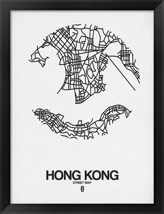 Framed Hong Kong Street Map White Print