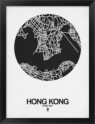 Framed Hong Kong Street Map Black on White Print