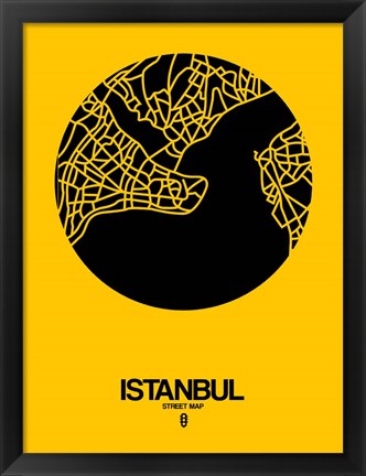 Framed Istanbul Street Map Yellow Print