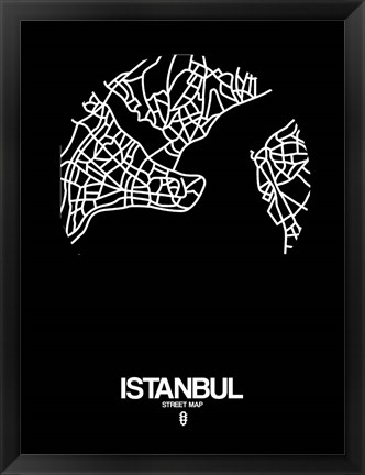 Framed Istanbul Street Map Black Print