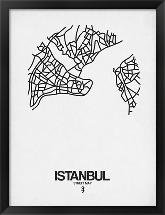 Framed Istanbul Street Map White Print