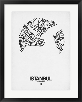 Framed Istanbul Street Map White Print