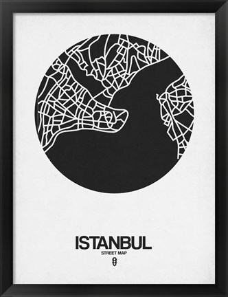 Framed Istanbul Street Map Black on White Print