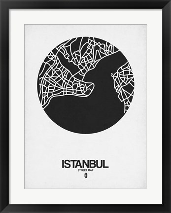 Framed Istanbul Street Map Black on White Print