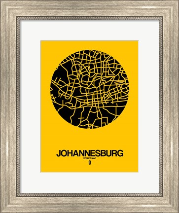 Framed Johannesburg Street Map Yellow Print