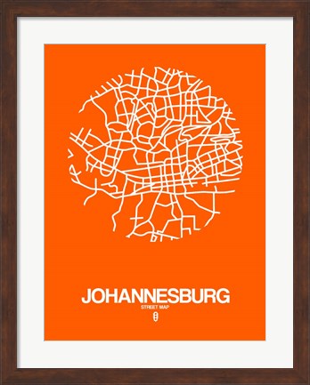 Framed Johannesburg Street Map Orange Print