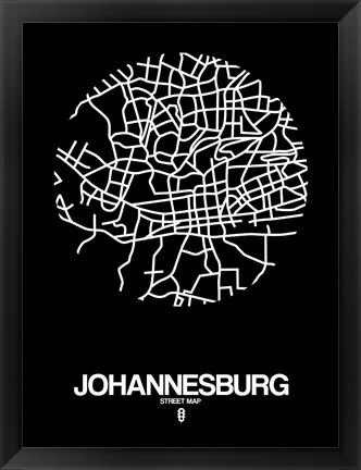 Framed Johannesburg Street Map Black Print