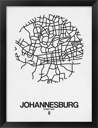 Framed Johannesburg Street Map White Print