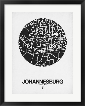 Framed Johannesburg Street Map Black on White Print