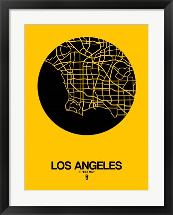 Framed Los Angeles Street Map Yellow Print