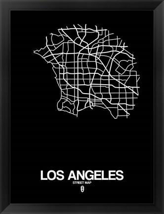 Framed Los Angeles Street Map Black Print