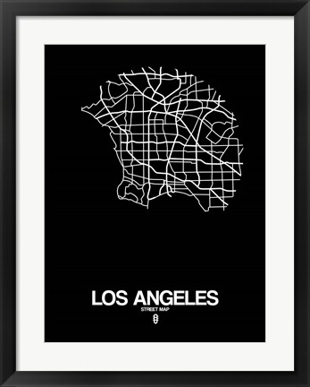 Framed Los Angeles Street Map Black Print