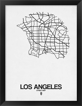 Framed Los Angeles Street Map White Print