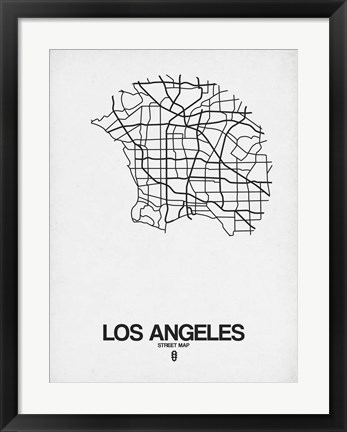 Framed Los Angeles Street Map White Print