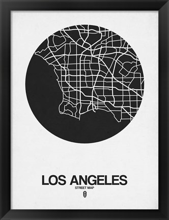 Framed Los Angeles Street Map Black on White Print