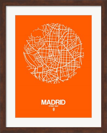 Framed Madrid Street Map Orange Print