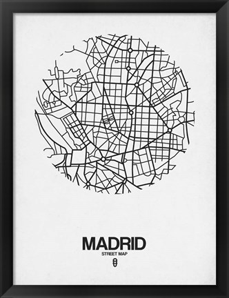 Framed Madrid Street Map White Print