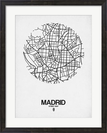 Framed Madrid Street Map White Print