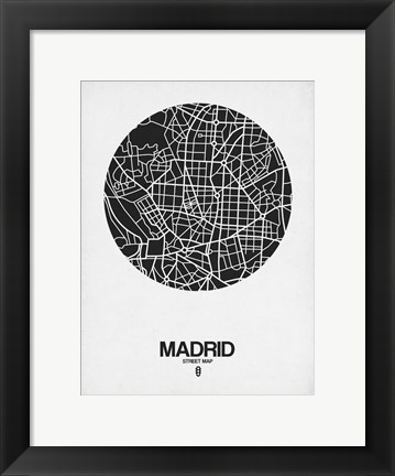 Framed Madrid Street Map Black on White Print