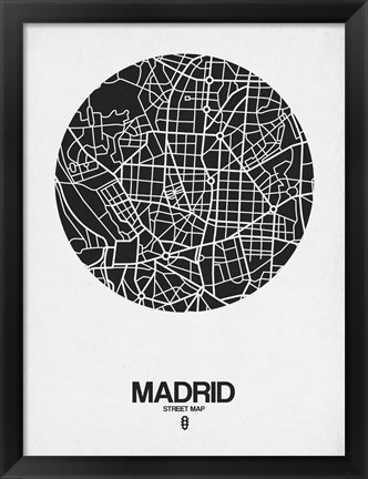 Framed Madrid Street Map Black on White Print