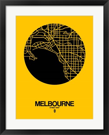 Framed Melbourne Street Map Yellow Print