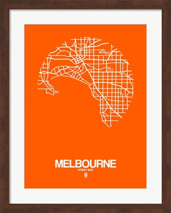 Framed Melbourne Street Map Orange Print