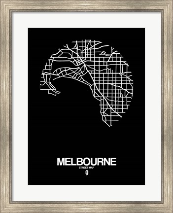 Framed Melbourne Street Map Black Print