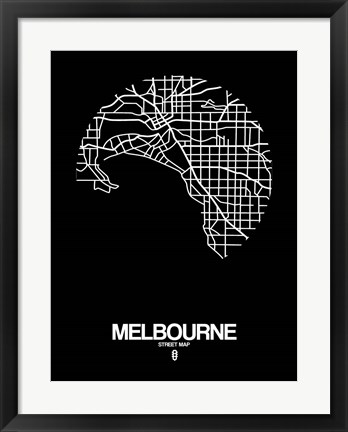 Framed Melbourne Street Map Black Print