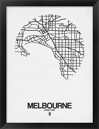 Framed Melbourne Street Map White Print