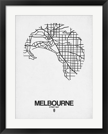 Framed Melbourne Street Map White Print