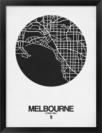 Framed Melbourne Street Map Black on White Print