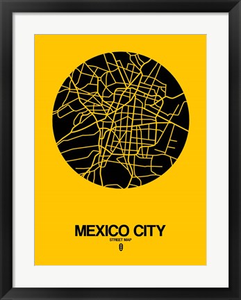 Framed Mexico City Street Map Yellow Print