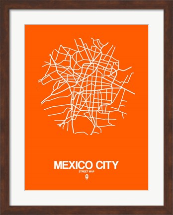 Framed Mexico City Street Map Orange Print