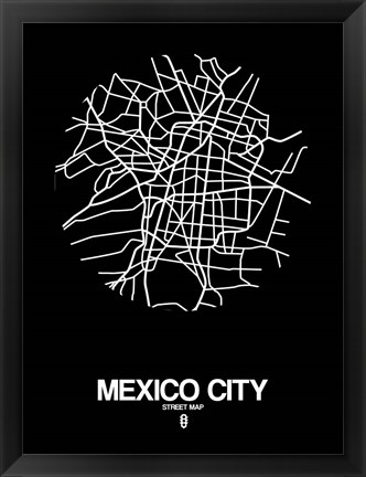 Framed Mexico City Street Map Black Print