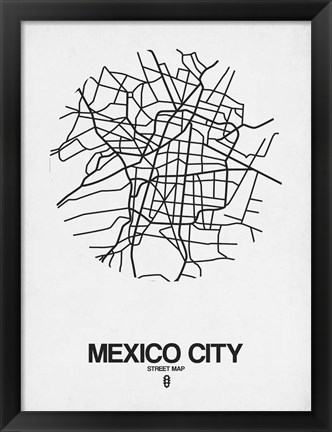 Framed Mexico City Street Map White Print