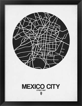 Framed Mexico City Street Map Black on White Print