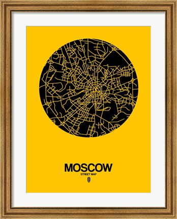 Framed Moscow Street Map Yellow Print