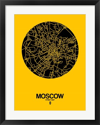 Framed Moscow Street Map Yellow Print