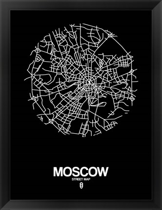 Framed Moscow Street Map Black Print