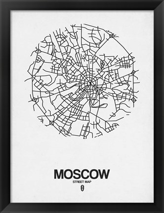 Framed Moscow Street Map White Print