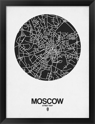 Framed Moscow Street Map Black on White Print