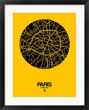 Framed Paris Street Map Yellow Print