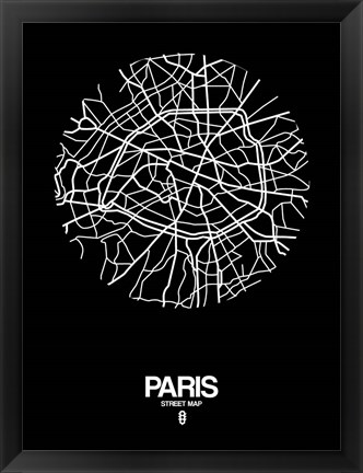 Framed Paris Street Map Black Print