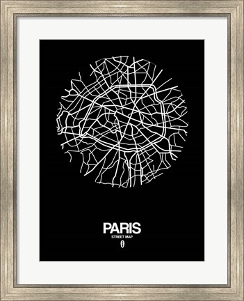 Framed Paris Street Map Black Print
